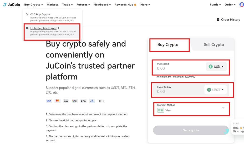 JuCoin Buy Crypto Lightning Page