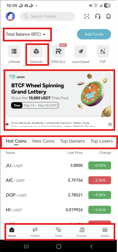 JuCoin App Home