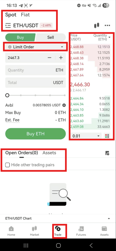 JuCoin App spot trading view
