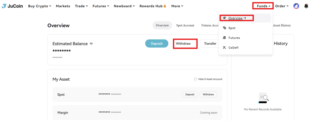 JuCoin Withdraw Page