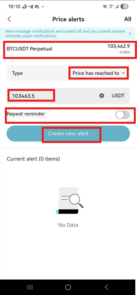 JuCoin app alerts