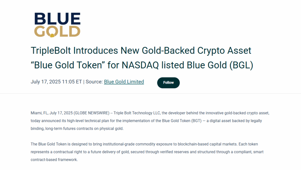 Blue Gold Tokenized Gold: BGT Model, Reserves & Risks